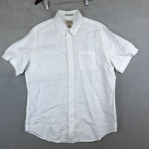 LL Bean Shirt Slightly Fitted Classic Linen Button Up Mens Large White
